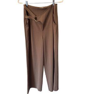 The Nines Trouser Pants Size Small Wide Leg Belted Taupe Career Business Casual